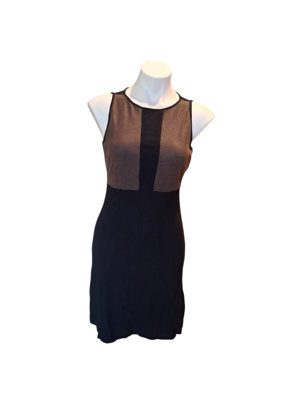 Sleeveless Black and Brown Colorblock Shift Dress